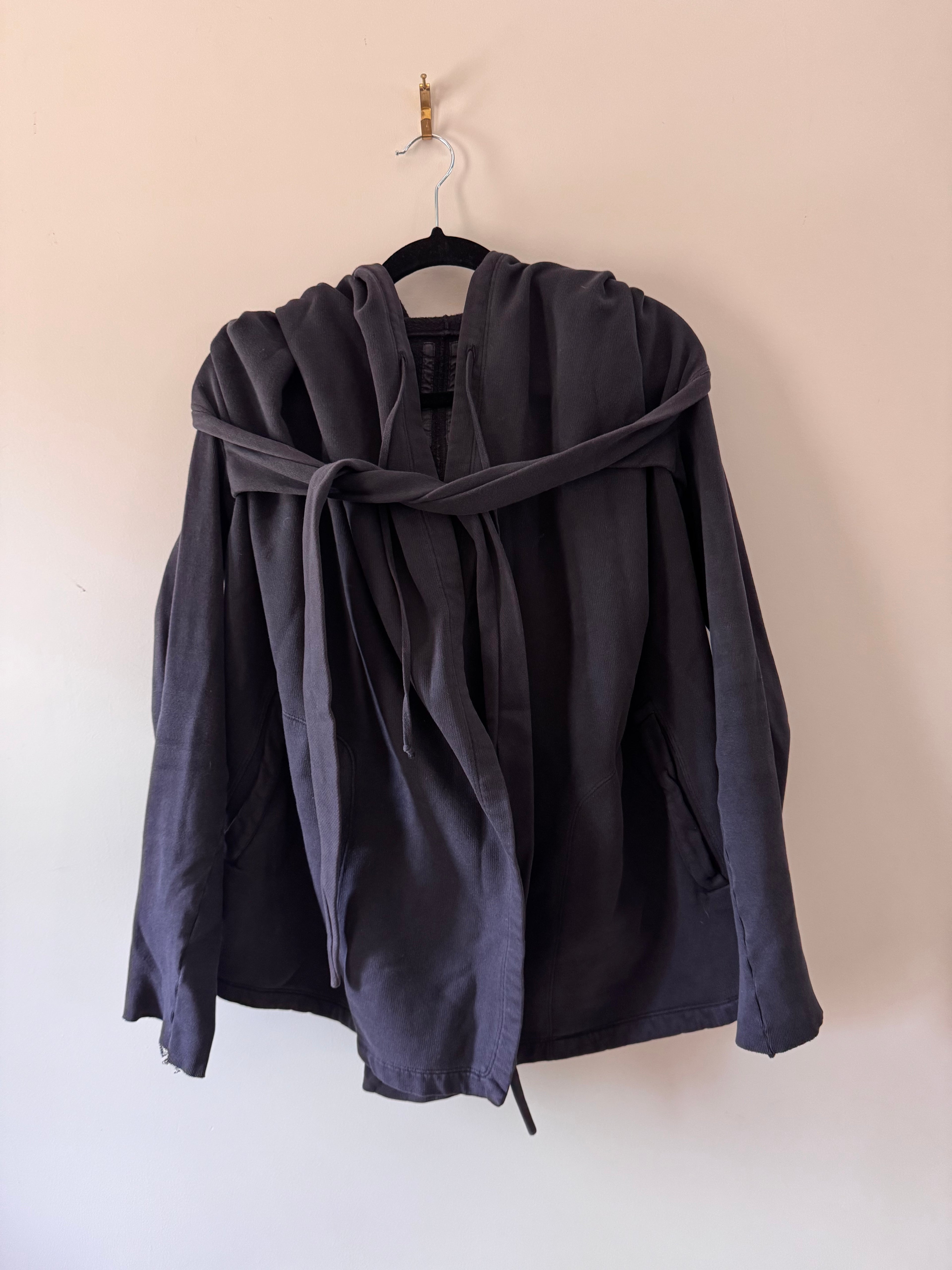 Rick Owens DRKSHDW Wrap Hoodie Jacket w/ Tie Closure BLACK