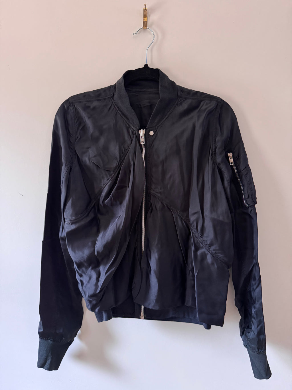 Rick Owens SS16 “Cyclops” Draped Flight Jacket in Cupro / Viscose — Black