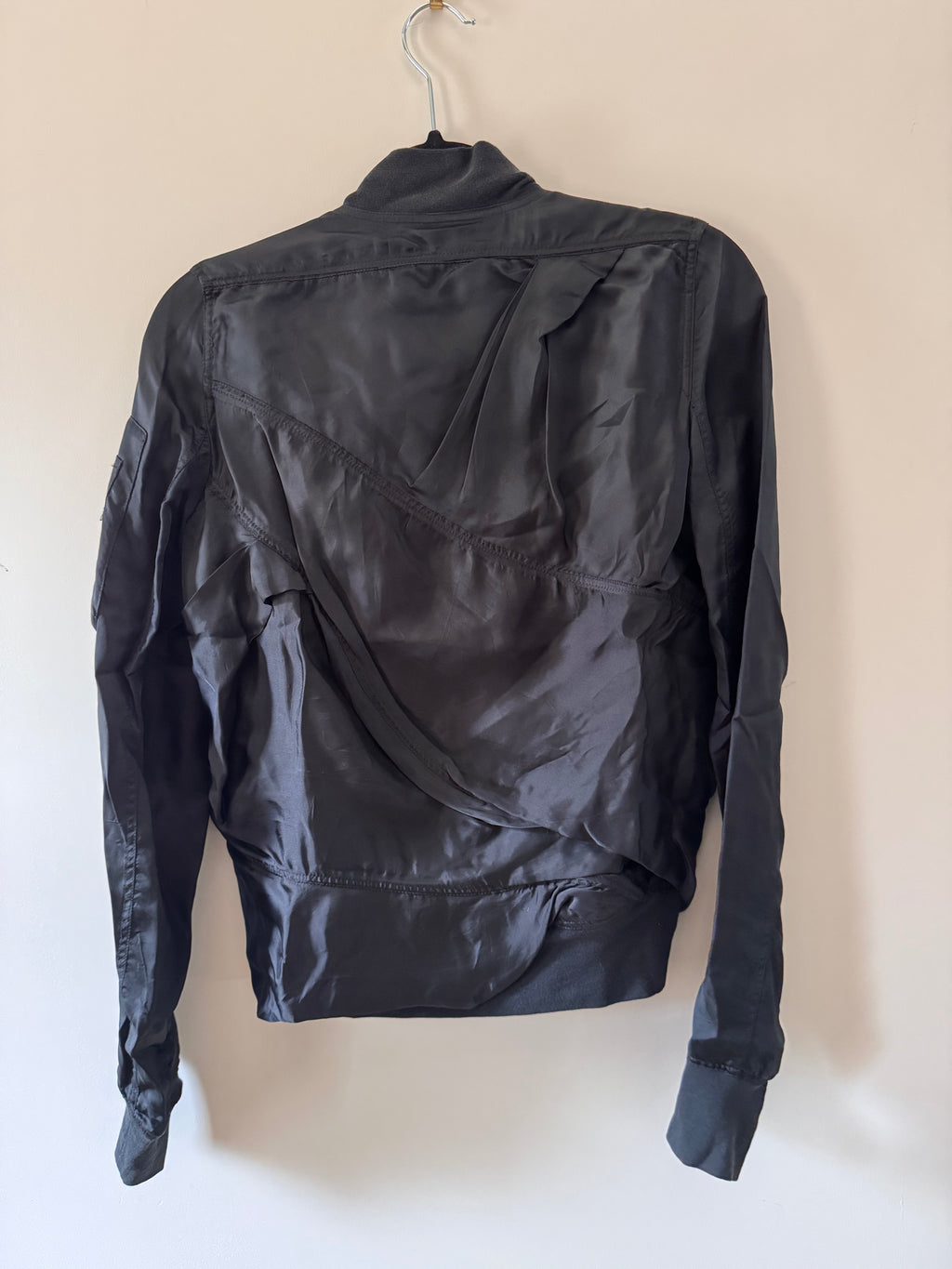 Rick Owens SS16 “Cyclops” Draped Flight Jacket in Cupro / Viscose — Black